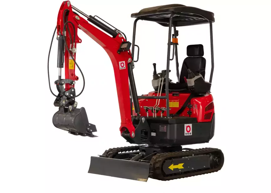 MW Tools 1,8-Tonnen-Minibagger mit 10,2 kW 3-Zylinder-Kubota-Motor, Schwenkarm und ausziehbaren Ketten