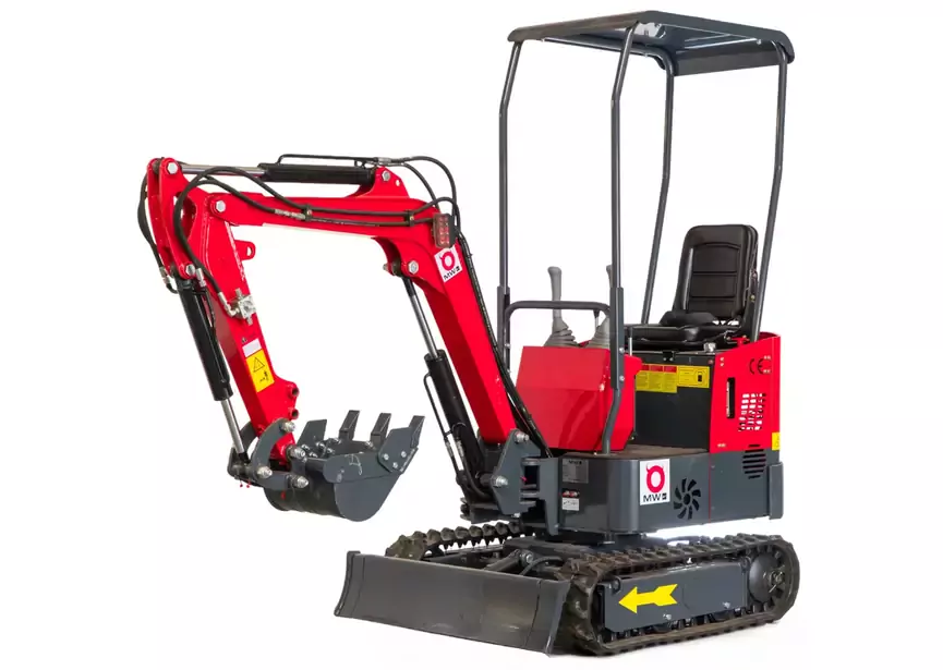 MW Tools 1-Tonnen-Minibagger mit 7 kW 1-Zylinder-Koop-Motor, Schwenkarm und ausziehbaren Ketten