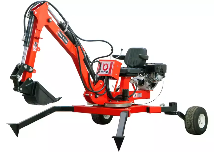 Anhängebagger mit Anhängerkupplung – 360°-Drehung, 15 PS Benzinmotor, MW Tools